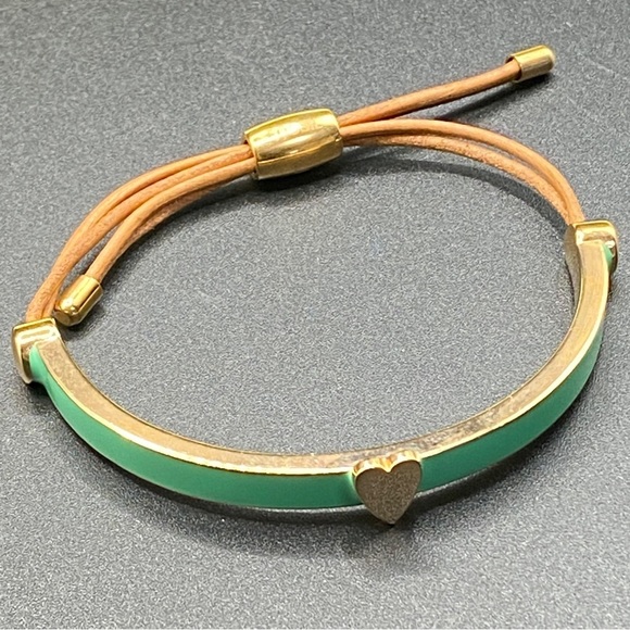 FOSSIL Teal Heart Cuff Bracelet Leather Cord Adjustable - Picture 1 of 5